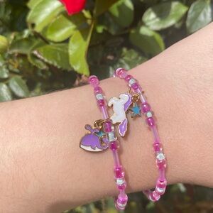 Pink Beaded Unicorn Charm Bracelet